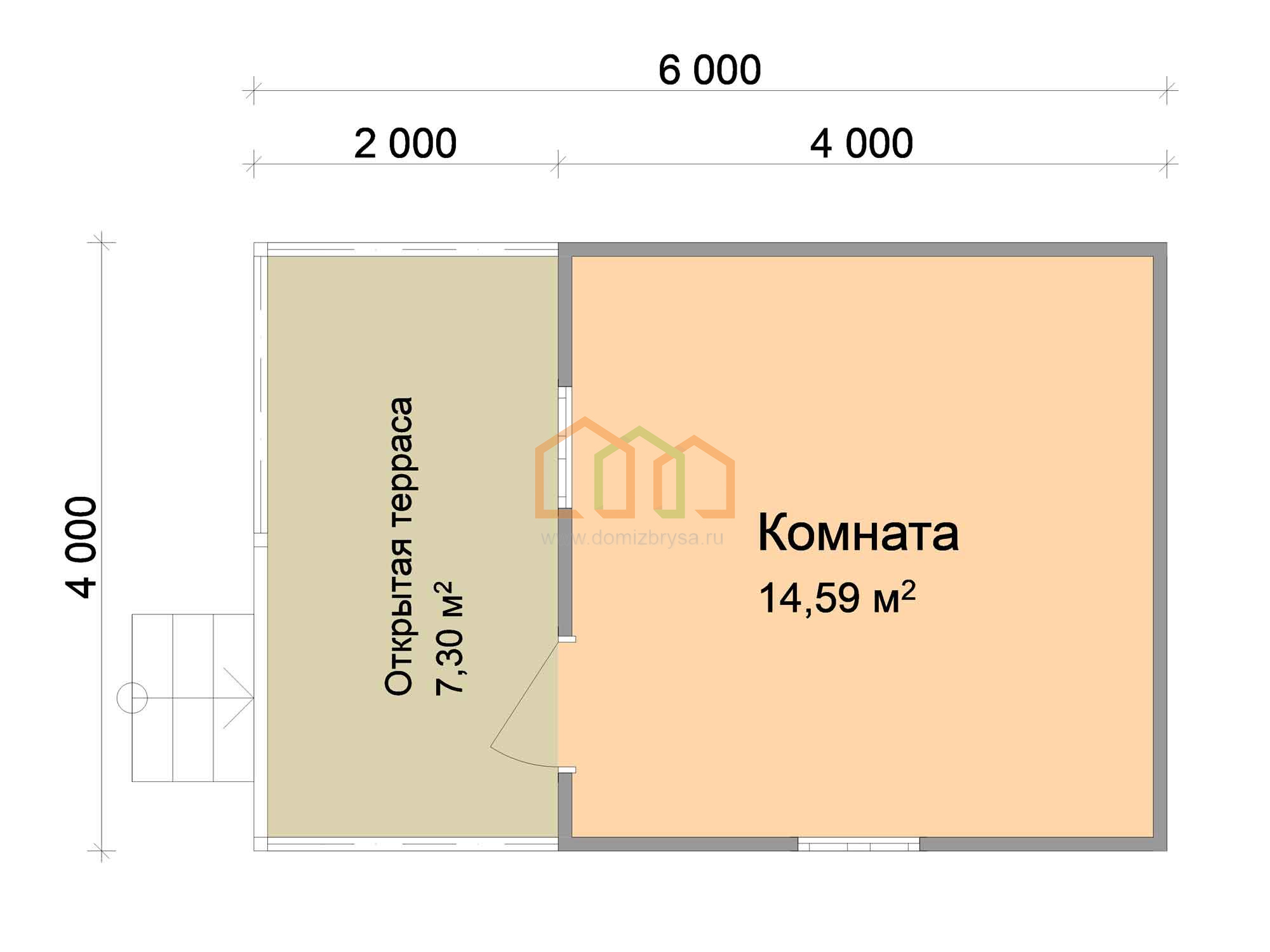 Каркасный дачный домик с террасой Кедр - 1 (КТ) 4х6 Площадь: 24 м? с  террасой под ключ в Видном